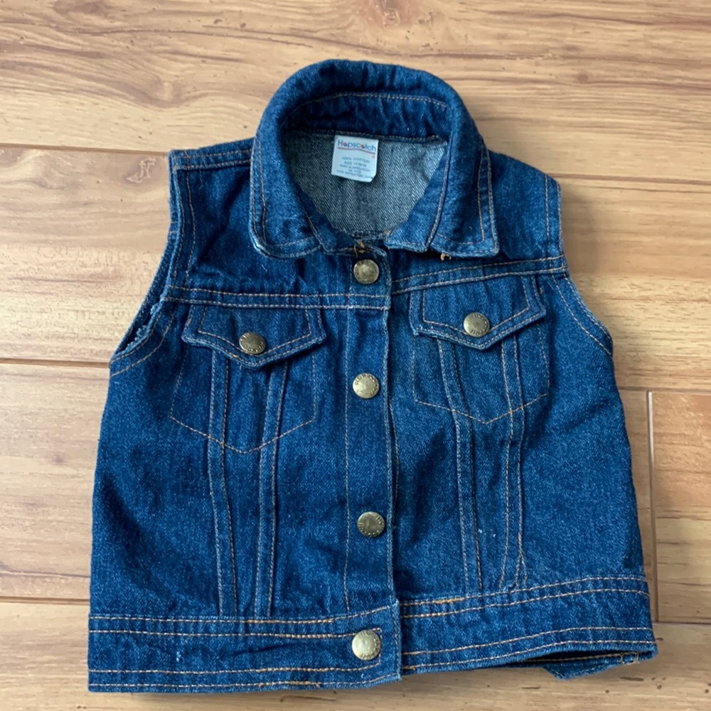 Original Hopscotch Denim Jean Vest Jacket 12 months Vintage Dungarees 80s 1980s